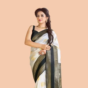 Sarees en soie Jacquard lourd en viscose de luxe bordure de tissage Jacquard doré pour les fêtes de tenue traditionnelle indienne - Product Image 1