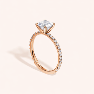 Anillo moderno de diamante de laboratorio de 1 quilate con corte princesa y detalles redondos, en oro rosa/amarillo y blanco de 18 quilates para mujer. - Product Image 4