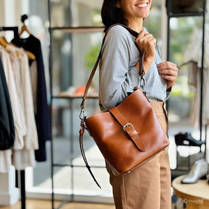 Sacs à seau pour femmes Sacs à seau en cuir rétro haut de gamme Sac à seau pour femmes Grande capacité quotidienne Sac à bandoulière en cuir véritable - Product Image 5
