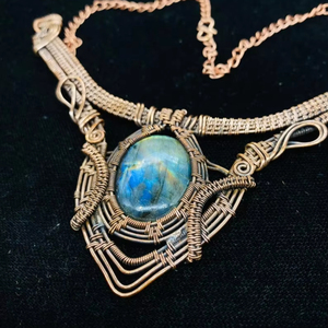 Collier Labradorite en cuivre fil enroulé à la main bijoux en pierres précieuses parfait collier cadeau de mariée ou de demoiselle d'honneur pour les femmes - Product Image 1