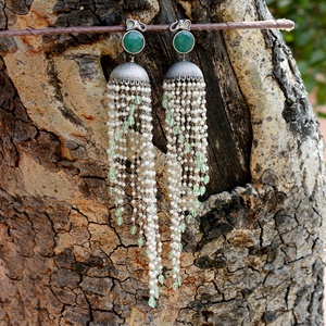 New Arrival <b>Long</b> Jhumka Chandelier Style Oxidized Indian <b>Silver</b> Geometric Ethnic Design Brass <b>Earrings</b> Wedding Engagement - Product Image 4