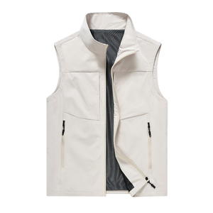 Chaleco de lona transpirable con cremallera para hombre con cuello levantado y bolsillos invisibles, ropa exterior con logotipo personalizado para senderismo, pesca, Viajes - Product Image 1
