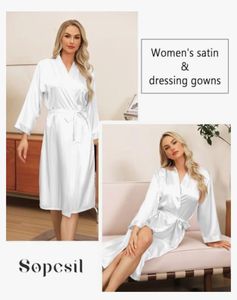 Ekouaer Femmes Doux Léger Vêtements De Nuit Complet À Manches Longues Satin Peignoir Naturel Longueur Au Sol Demoiselle D'honneur Robes Décontractées - Product Image 6