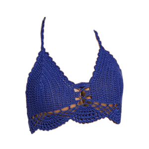 Haut de bikini bandeau en crochet à motif uni pour femme, style bralette dos nu, camisole, tenue de plage estivale - 1 pièce, haut de bikini tricoté - Product Image 1