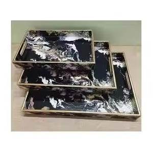 Bandeja de MDF impresa digital dorada y azul Juego de 2 - Product Image 1