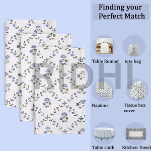 Chiffon de cuisine en coton gaufré bleu bébé Ridhi, fait main, imprimé à la main avec un motif floral, séchage rapide, absorbant, doux, écologique, réutilisable - Product Image 5