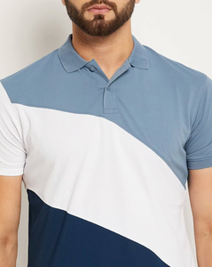Polo pour homme à blocs de couleur, manches courtes, en jersey de coton, décontracté, respirant, tricoté, coupe classique, bleu clair, blanc, marine - Product Image 5