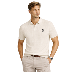 เสื้อโปโลถักลายเคเบิลสำหรับผู้ชาย ผ้าคอตตอนพรีเมียม แขนสั้น ทรงคลาสสิก สวมใส่สบาย สไตล์ลำลองและสมาร์ท - Product Image 1