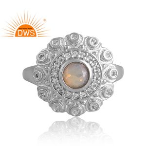 แหวนโอปอลเอธิโอเปียและสีขาวสำหรับผู้หญิงดีไซน์พื้นผิว925เงินแพลเลเดียมชุบทอง - Product Image 3