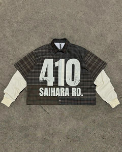 Camisas térmicas de manga de doble capa con gofres, jersey de rayas azules, logotipo bordado, polos sueltos de dos piezas para hombres - Product Image 1