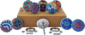Boutons de tirage en céramique peints en bleu multi vintage pour armoire de cuisine, porte et tiroir, armoire, armoire (lot de 10) - Product Image 2