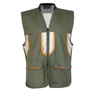 Gilet de chasse en polyester 100% extensible et résistant, col en V, grande poche, logo personnalisé, gilet de tir - Product Image 1