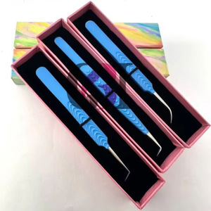 แหนบต่อขนตาสีฟ้าปลายเงิน90องศาอุปกรณ์ความงามสำหรับต่อขนตาสีฟ้าแบบโค้งสไตล์การพิมพ์ใหม่ - Product Image 1