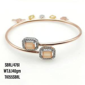 Bracelet en argent sterling 925 pour filles rubis émeraude CZ pêche pierre bleu calcédoine plaqué or pour cadeau - Product Image 3