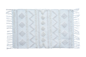 Handmade <b>Boho</b> Moroccan White Cotton <b>Rug</b> Loop Pile Design with Geometric Pattern for Minimalist Home Decor - Product Image 6