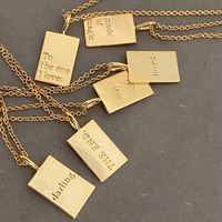 Collier à barre rectangulaire en acier inoxydable avec pendentif zircon classique, chaîne à maillons en or 18 carats personnalisée, faible MOQ 10 pièces, vente en gros