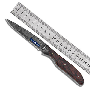 Couteau de chasse personnalisable fait à la main lame en acier damas manche en palissandre exotique gaine en cuir gaufré gravé au laser OEM - Product Image 1