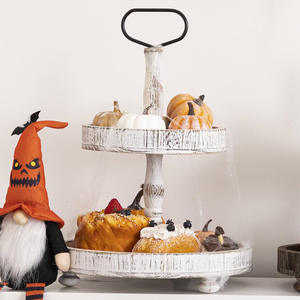 Charmant plateau en bois à deux niveaux en bois de manguier avec poignée en métal, parfait pour la décoration de la ferme et la célébration de Noël - Product Image 6