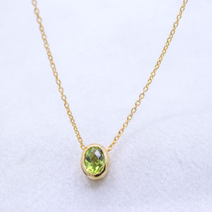 Solide 925 argent Sterling naturel péridot ovale en forme de pierre précieuse de guérison collier lunette réglage fête bijoux anniversaire de mariage - Product Image 6
