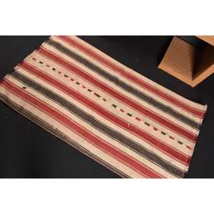 Alfombra turca tradicional de área grande 2.9x5ft Rojo Beige Kilim Lana Respaldo de látex Forma rectangular abstracta para pasillo 10mm - Product Image 4