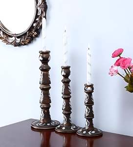 Juego de 3 Portavelas de Madera Decorativos para Velas de Té, para Decoración del Hogar, Mesa de Sala de Estar, Acabado Color Marrón - Product Image 1