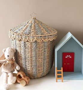 <b>Large</b> Round Seagrass <b>Basket</b> <b>with</b> <b>Lid</b> Handmade Organizer for Kids Room & Living Room - Product Image 4