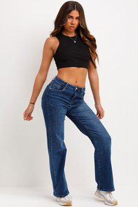 Pantalon en denim délavé à l'acide de couleur bleue surdimensionnée à imprimé personnalisé pour femmes pantalon en jean extensible délavé pour unisexe - Product Image 2