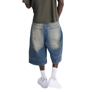 Shorts en jean mi-longs respirants pour hommes, coupe ample, longueur genou, en coton, vintage, délavé bleu, décontracté, été, streetwear Y2K, avec empiècements - Product Image 2