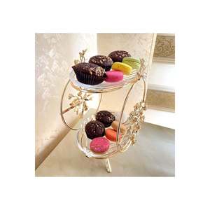Vitrine de présentation alimentaire à deux étages en verre avec des plateaux de service en laiton doré à motifs floraux multiples, fabriquée en Turquie - Product Image 2
