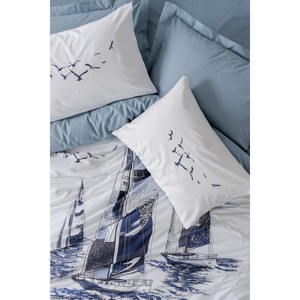 Parure de lit de luxe en coton satiné Indigo Skipped pour lit King Size, 4 pièces, idéale pour la maison et le salon, pour Noël - Product Image 2