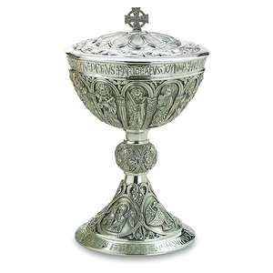 Ciborio de latón con diseño en relieve Chapado en plata para manualidades religiosas, suministros decorativos para iglesias - Product Image 1