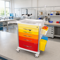 Chariot médical d'urgence professionnel à 5 tiroirs, codé par couleur, avec poteau porte-perfusion et étagère pour défibrillateur, pour USI