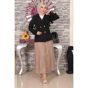 Traje de falda de tul negro casual y formal para mujer MSW19151-3, top corto y largo, faldas midi y cortas, talla XL, ajustado, de cuero sólido y tejido. - Product Image 4