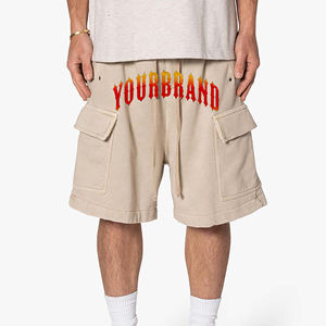 2025 New Arrived High Quality Elastic Waist <b>Long</b> Drawstring Streetwear Hip Hop Style Solid Color <b>Shorts</b> With Cargo Pockets - Product Image 1