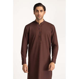 Traje Largo para Hombre, Color Marrón, Bordado, Cierre de un Solo Botón - Product Image 4