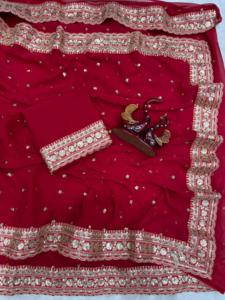 Sari de Georgette con Bordado de Lentejuelas y Diseño de Dori, con Blusa de Georgette con Bordado de Lentejuelas y Diseño de Dori - Product Image 5