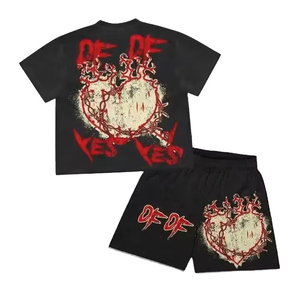 Ensemble de t-shirts à impression numérique en coton respirant de haute qualité pour hommes Dernier design Style décontracté Offre Spéciale Top Trend Shorts Ensembles 2 pièces - Product Image 1