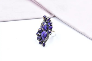 Anillo fino de Plata de Ley 925 hecho a mano púrpura Dalia turquesa anillo ajustable de plata de ley regalo para mujer - Product Image 2