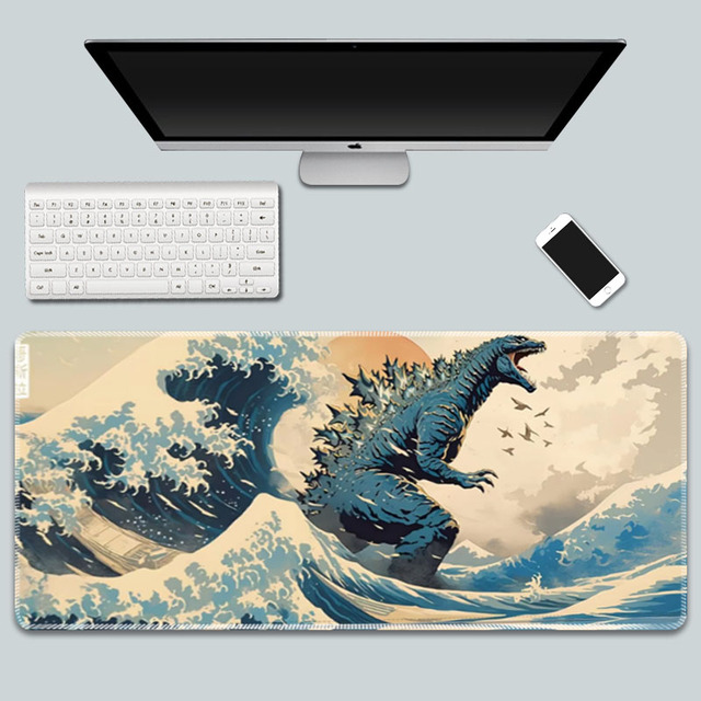 Japanese Anime Cartoon Gaming Mouse Pad Kanagawa Great Wave Keyboard Mat Stitched Edges 800x300mm Rubber Base Extended Stock
