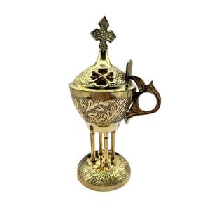 Brûleur d'encens d'été en laiton Croix Décoration religieuse Encensoir pour l'église Autel Prière Rituels spirituels Décoration de la maison Temple Utilisation - Product Image 1