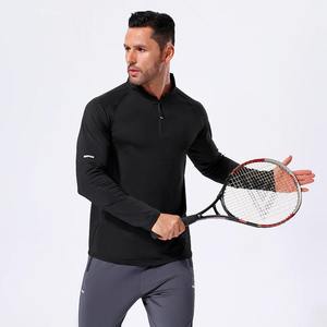 Vêtements de sport d'entraînement de compression en tissu polyester personnalisés T-shirts à manches longues semi-zippés pour hommes - Product Image 6