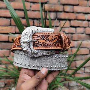 Ceinture de cowboy en cuir de vachette occidental en alliage vintage de haute qualité, boucle à ardillon, écologique, tailles personnalisées, prix de gros - Product Image 1