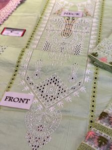 ROBE PAKISTANE VERT CLAIR ET COULEUR PÊCHE CHEMISE COTTON LAWN SOIE DUPATTA HAUTE QUALITÉ SALWAR KAMEEZ GARARA BY WS INTERNATION - Product Image 5