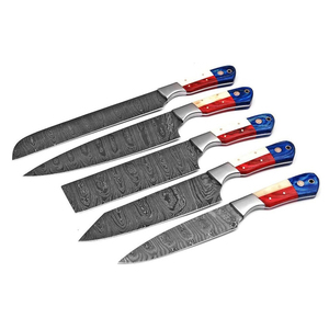 Juego de Cuchillos de Chef de Acero de Damasco Hechos a Mano con Tratamiento Térmico, con Mangos Ambidiestros, 5 Piezas, para una Mayor Duración y Uso en la Cocina - Product Image 3