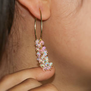 Boucles d'oreilles GOODSTONE JEWELS en argent sterling 925 avec crochets français, grappe de perles et opale rose naturelle, pierre de naissance, pour femme, mariage et soirée - Product Image 3