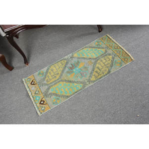 Kilim amarillo azul 1,3X3,1 pies de lana alfombra de tejido plano diseño de retazos turcos para decoraciones de sala de estar con respaldo de látex - Product Image 2