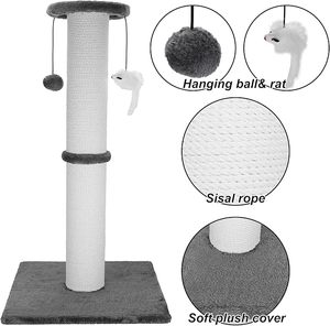 Extra Tall 33 Inch Heavy Duty Modern Cat Scratching Post <b>Thick</b> Cotton <b>Rope</b> Scratcher Stable Base Interactive Hanging Toys Wood - Product Image 5