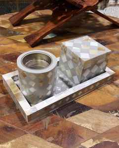 Petit cadeau Nouveau design Plateau de service rond en nacre Plateau en bois avec mubkhar et mop Coffret pour mariages et ramadan - Product Image 2