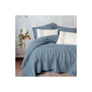 Cotton Box Aura <b>Single</b> Set Handmade King Queen Size <b>Bedspread</b> Classic Quilted Embroidery Indigo Pebble for Home Hotel Bedrooms - Product Image 1