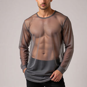 Sheer Mesh Oversize Tee Shirt Hommes Maillot de corps Fitness Wear Slim Transparent Voir à travers Mesh T-shirts Hommes - Product Image 6